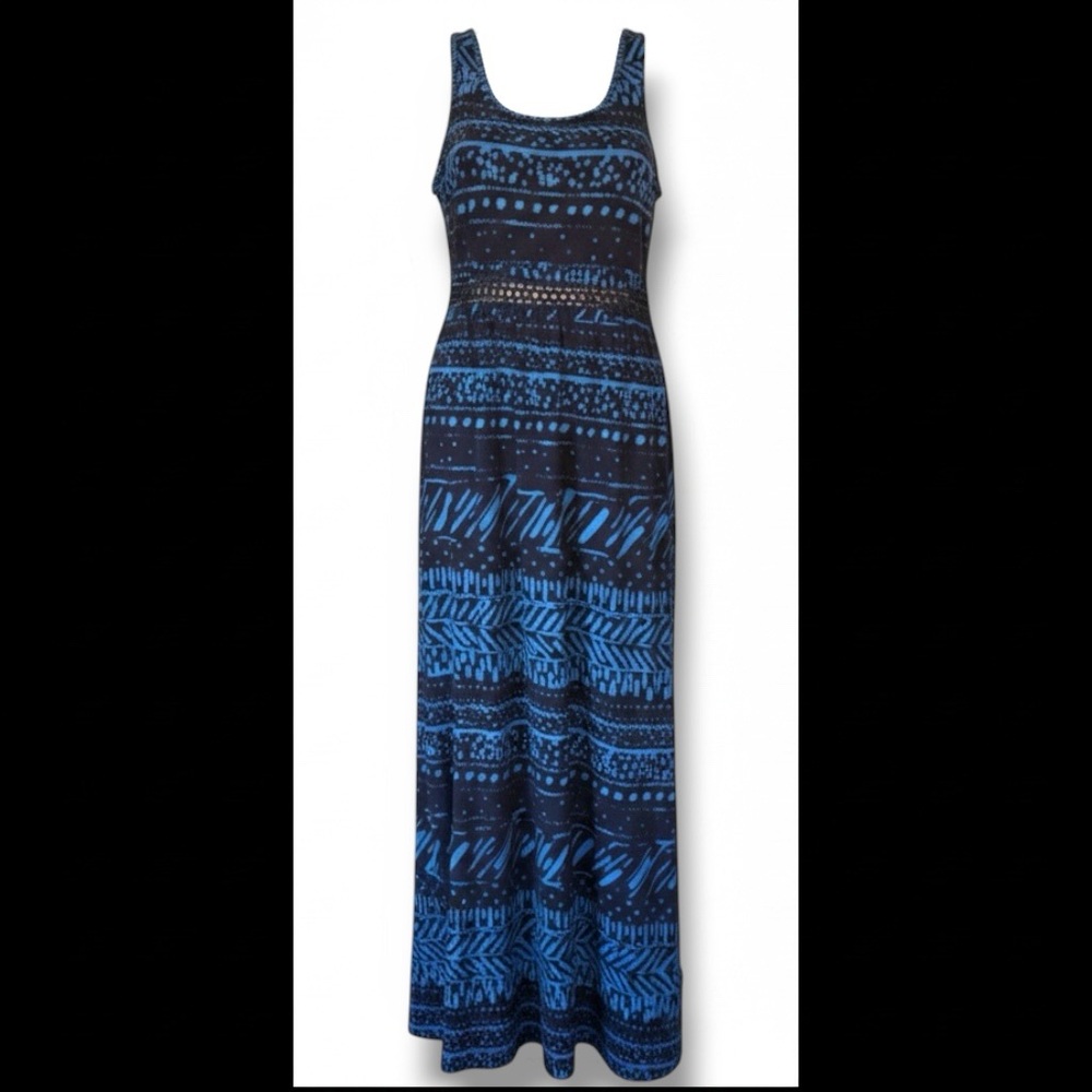 Mudd Sleeveless Blue Patterned Maxi Dress